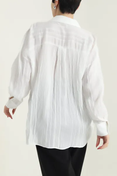 Beyaz İnce Tencel Buket Kadın Gömlek 432572