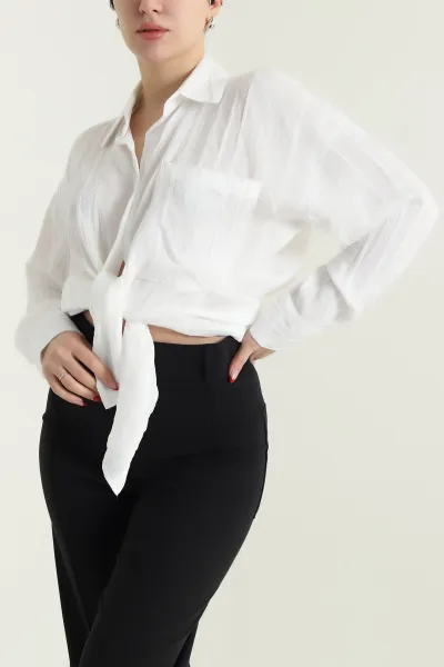 Beyaz İnce Tencel Buket Kadın Gömlek 432572