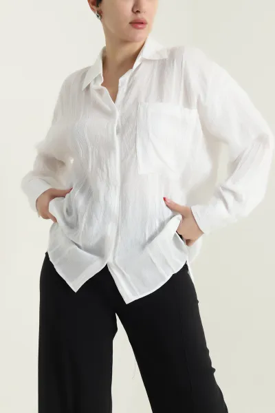 Beyaz İnce Tencel Buket Kadın Gömlek 432572
