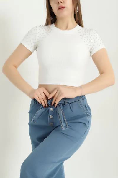 Beyaz İnci Detay Ottoman Bluz 340291