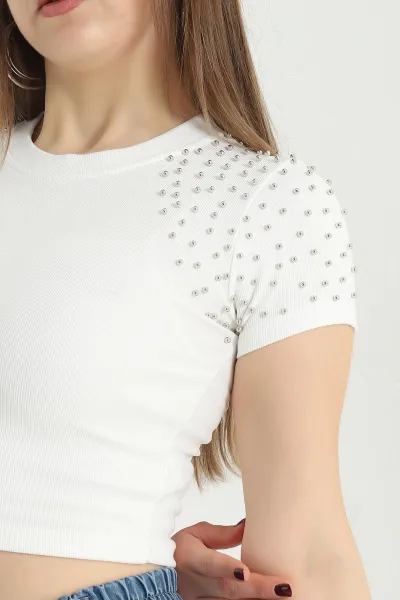 Beyaz İnci Detay Ottoman Bluz 340291