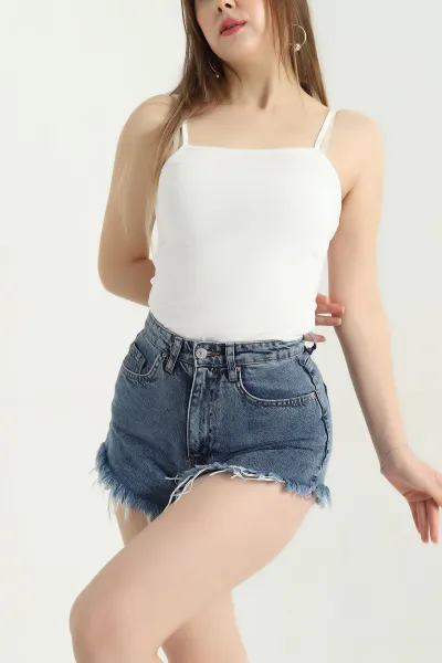 Beyaz İp Askılı Likralı Sandy Zıbın Bluz 338409