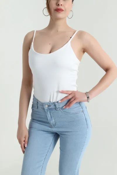 Beyaz İp Askılı Oysho Kadın Zıbın Bluz 475263