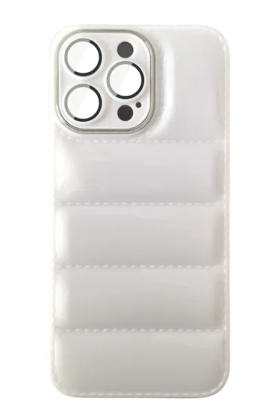 Beyaz iPhone 14 Pro Uyumlu Puffy Serisi Kamera Korumalı Silikon Telefon Kılıfı 343261
