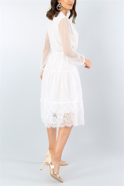 Beyaz İşlemeli Tasarım Tül Elbise 39683