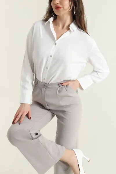 Beyaz Jessica Kumaş Çizgili Kadın Gömlek 431541
