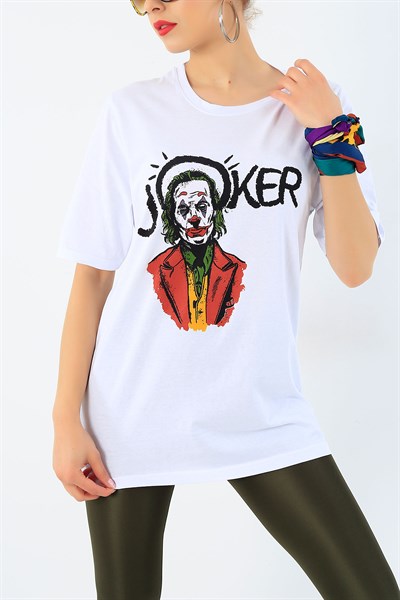 Beyaz Joker Baskılı Bayan Tişört 33637