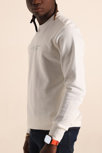 Beyaz Kabartma Yazılı Bisiklet Yaka Erkek Sweatshirt 204811