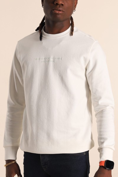 Beyaz Kabartma Yazılı Bisiklet Yaka Erkek Sweatshirt 204811