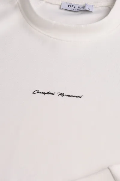 Beyaz Kabartma Yazılı Bisiklet Yaka Erkek Sweatshirt 396894