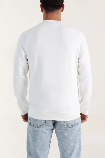 Beyaz Kabartma Yazılı Bisiklet Yaka Erkek Sweatshirt 396894