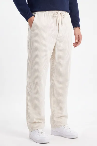 Beyaz Kadife Kumaş Baggy Erkek Pantolon 491686