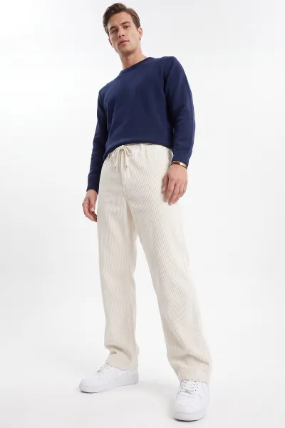 Beyaz Kadife Kumaş Baggy Erkek Pantolon 491686