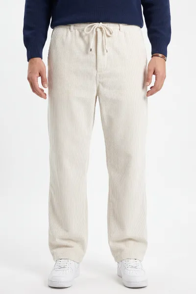 Beyaz Kadife Kumaş Baggy Erkek Pantolon 491686