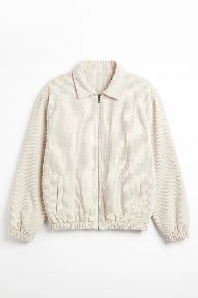 Beyaz Kadife Oversize Fermuarlı Erkek Ceket 491702