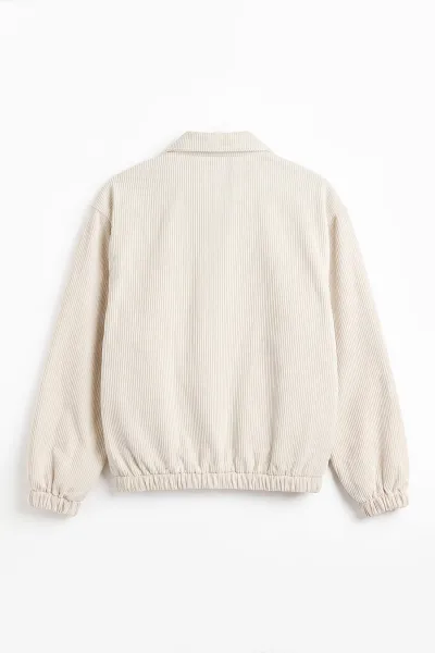 Beyaz Kadife Oversize Fermuarlı Erkek Ceket 491702