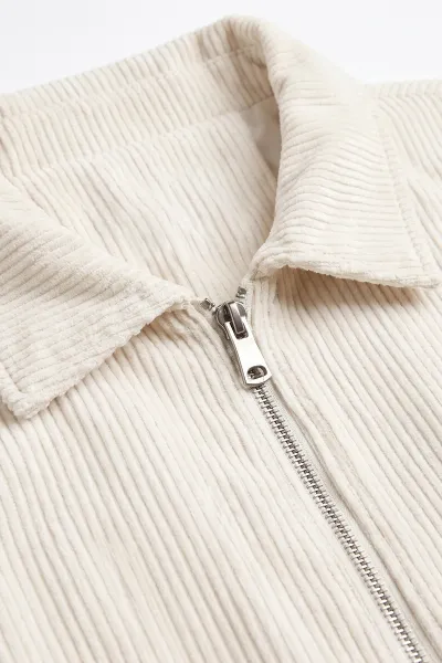 Beyaz Kadife Oversize Fermuarlı Erkek Ceket 491702