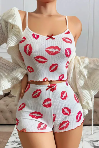 Beyaz Kadın Şortlu Pijama Takımı 476813