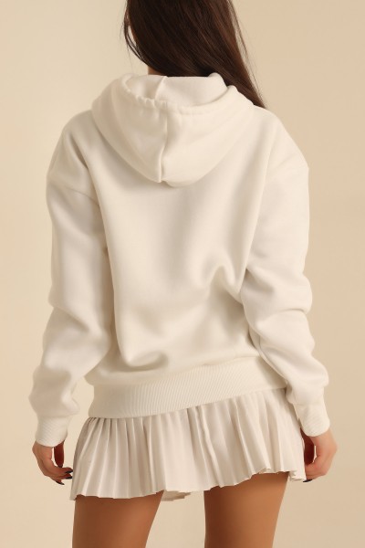 Beyaz Kalp Nakışlı Şardonlu Sweat 217555