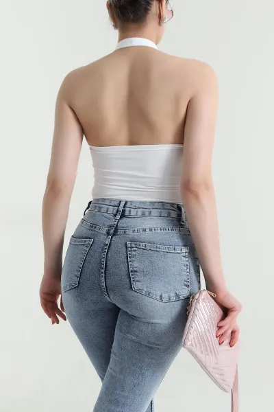 Beyaz Kaplı Scuba Kumaş Zıbın Bluz 467301