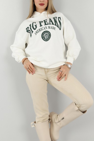 Beyaz Kapüşonlu İçi Şardonlu Bayan Sweat 144931