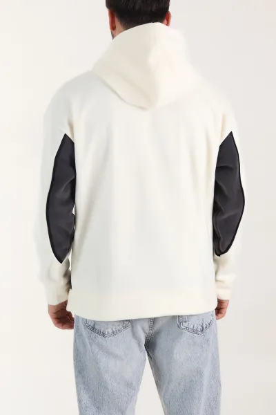 Beyaz Kapüşonlu Nakış Detaylı Erkek Sweatshirt 408761