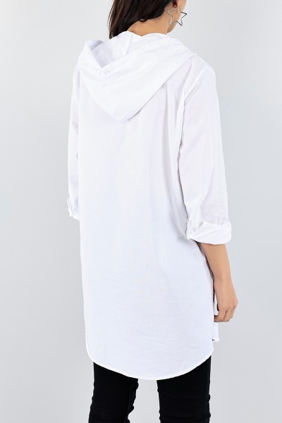 Beyaz Kapüşonlu Poplin Gömlek Tunik 96590