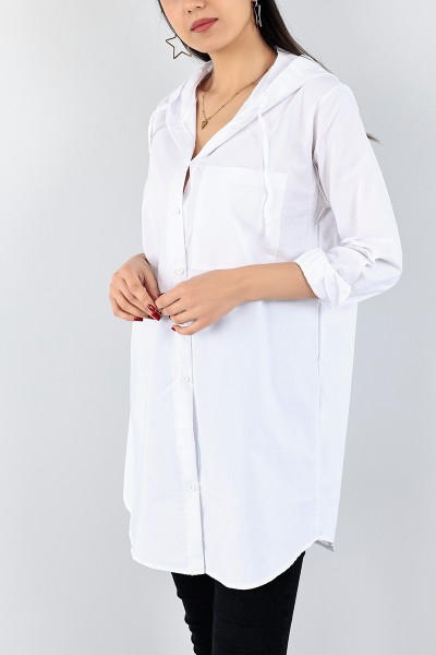 Beyaz Kapüşonlu Poplin Gömlek Tunik 96590