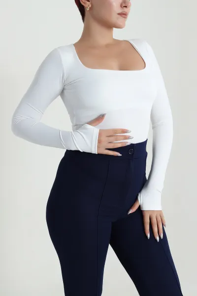 Beyaz Kare Yaka Scuba Kadın Bluz 483678