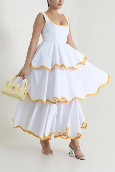 Beyaz Katlı Poplin Kadın Elbise 480639