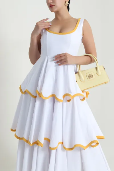 Beyaz Katlı Poplin Kadın Elbise 480639