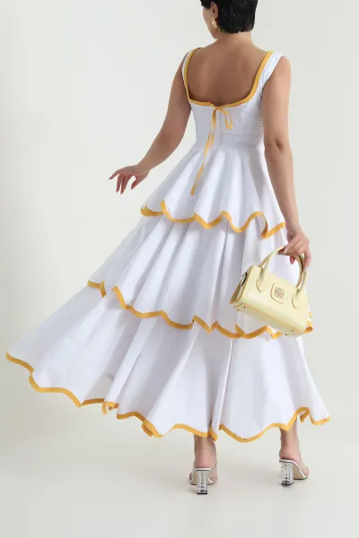 Beyaz Katlı Poplin Kadın Elbise 480639