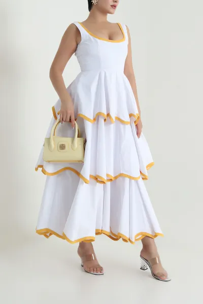 Beyaz Katlı Poplin Kadın Elbise 480639