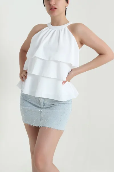 Beyaz Katlı Sunshine Kumaş Kadın Bluz 463190