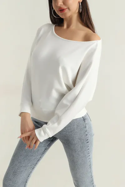 Beyaz Kayık Yaka Modal Kadın Bluz 415897