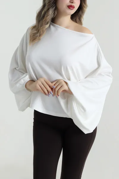 Beyaz Kayık Yaka Modal Kadın Bluz 496118