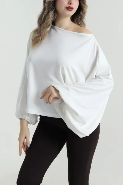 Beyaz Kayık Yaka Modal Kadın Bluz 496118