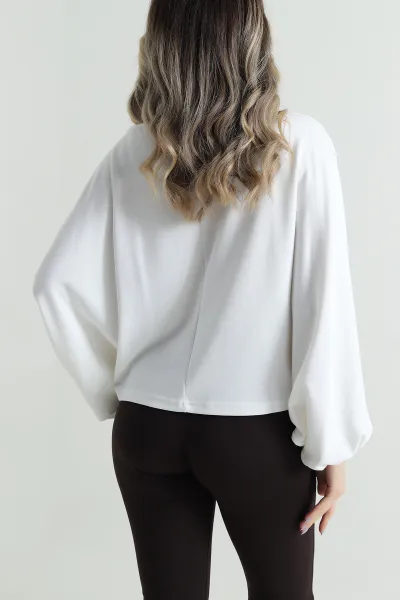 Beyaz Kayık Yaka Modal Kadın Bluz 496118
