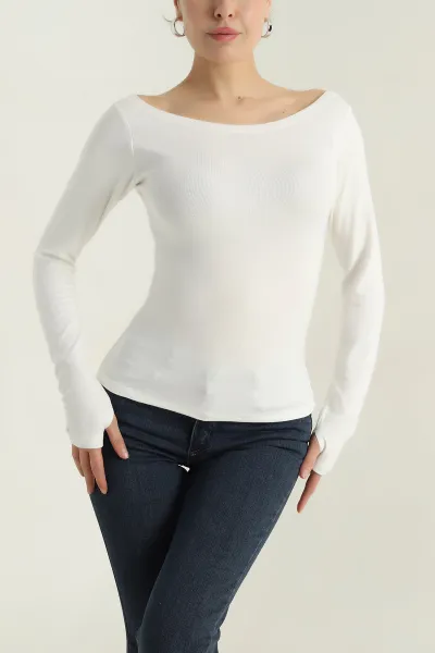 Beyaz Kayık Yaka Oysho Kadın Bluz 416076