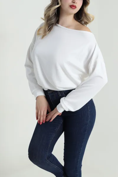 Beyaz Kayık Yaka Oysho Kadın Bluz 485728