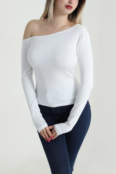 Beyaz Kayık Yaka Scuba Kadın Bluz 491745