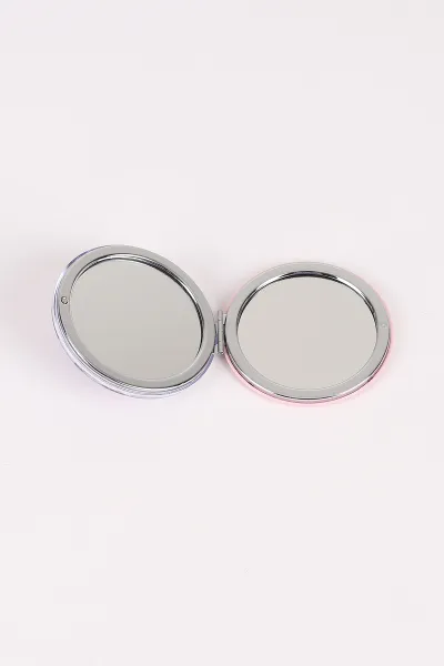 Beyaz Kelebek Baskılı  Kapağı Sulu ve Pullu Oval Cep ve Çanta Aynası 473901