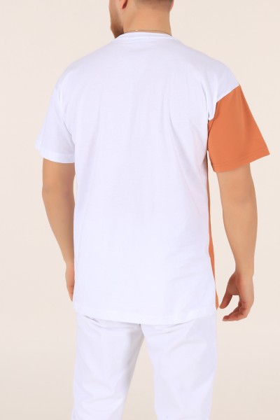 Beyaz Kiremit Oversize Nakışlı  Erkek Tişört 169660