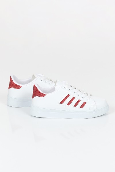 Beyaz Kırmızı Simli Spor Ayakkabı 116596