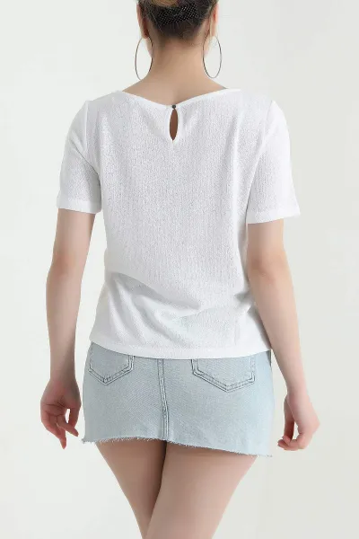 Beyaz Kısa Kol Kadın Triko Bluz 438436