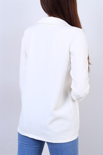Beyaz Kol Katlı Bayan Blazer Ceket 14480B