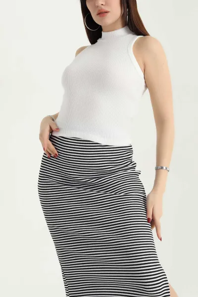 Beyaz Kolsuz Fitilli Likralı Kadın Bluz 338335