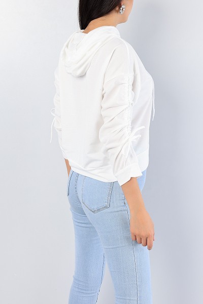Beyaz Kolu Büzgülü Bayan Sweat 78482