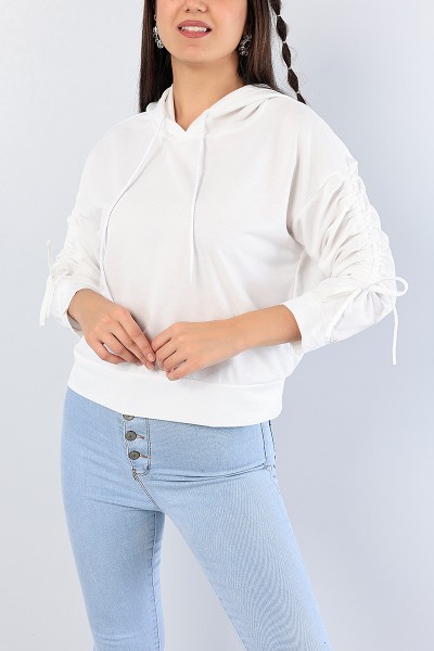 Beyaz Kolu Büzgülü Bayan Sweat 78482