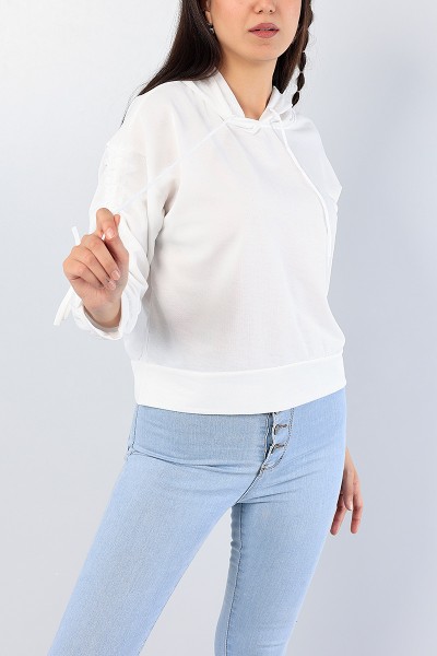 Beyaz Kolu Büzgülü Bayan Sweat 78482